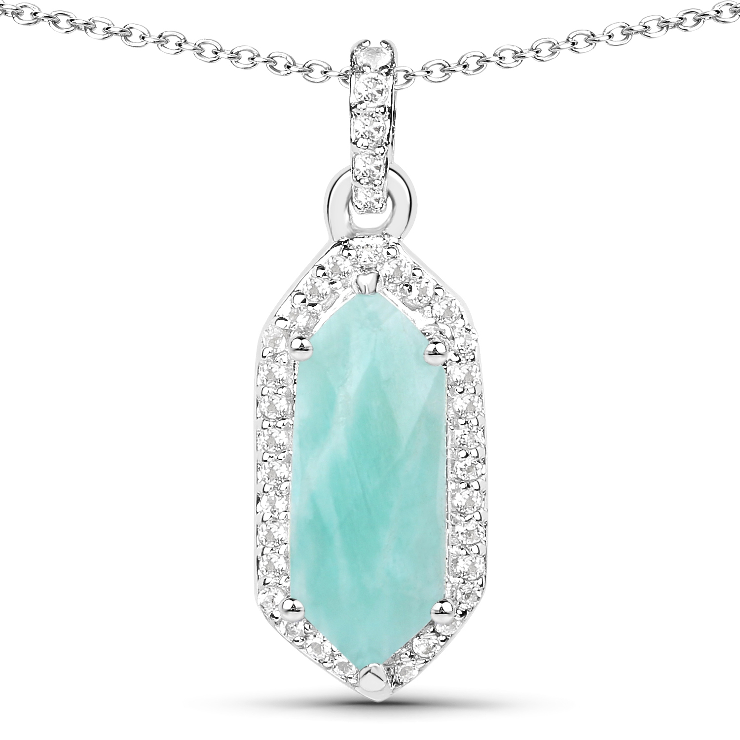 2.19 Carat Genuine Amazonite and White Topaz .925 Sterling Silver Pendant