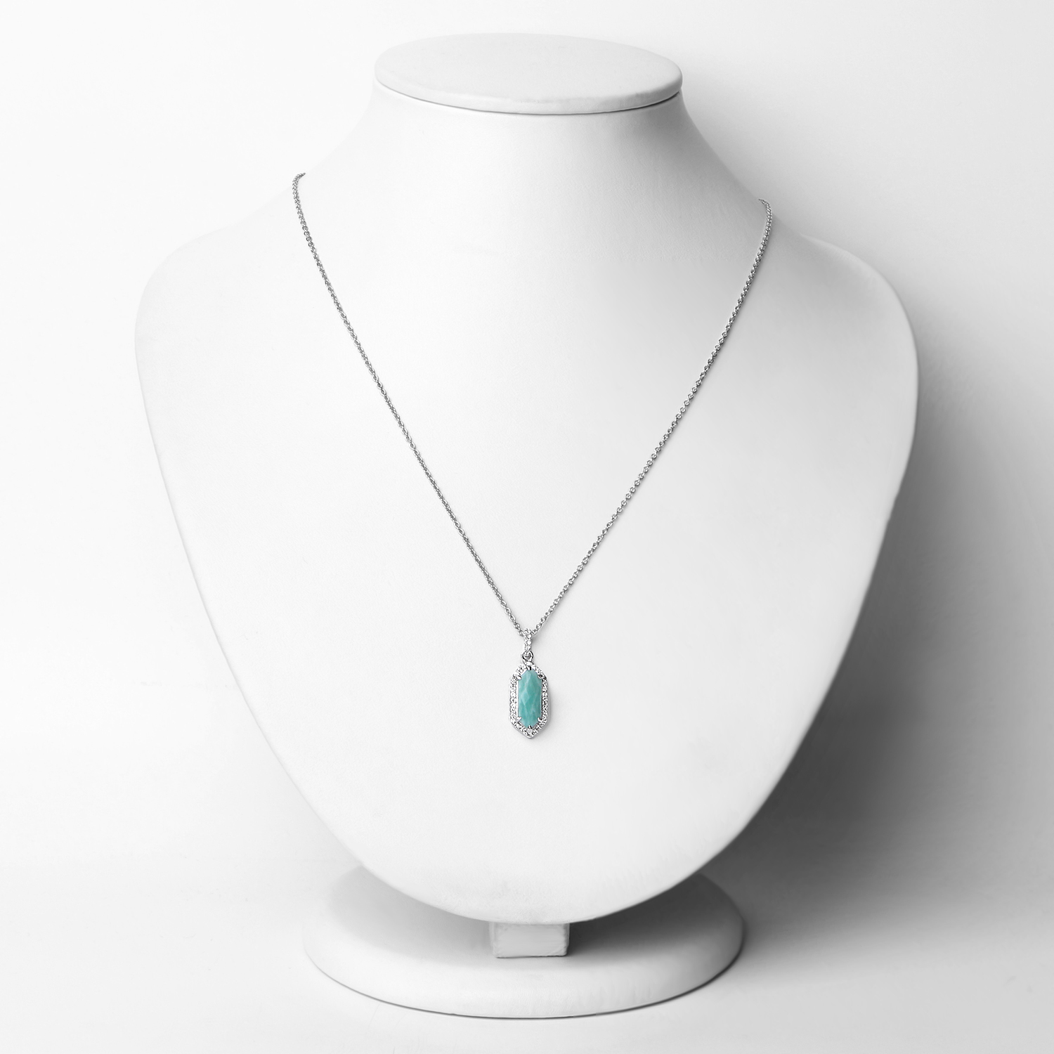 2.19 Carat Genuine Amazonite and White Topaz .925 Sterling Silver Pendant