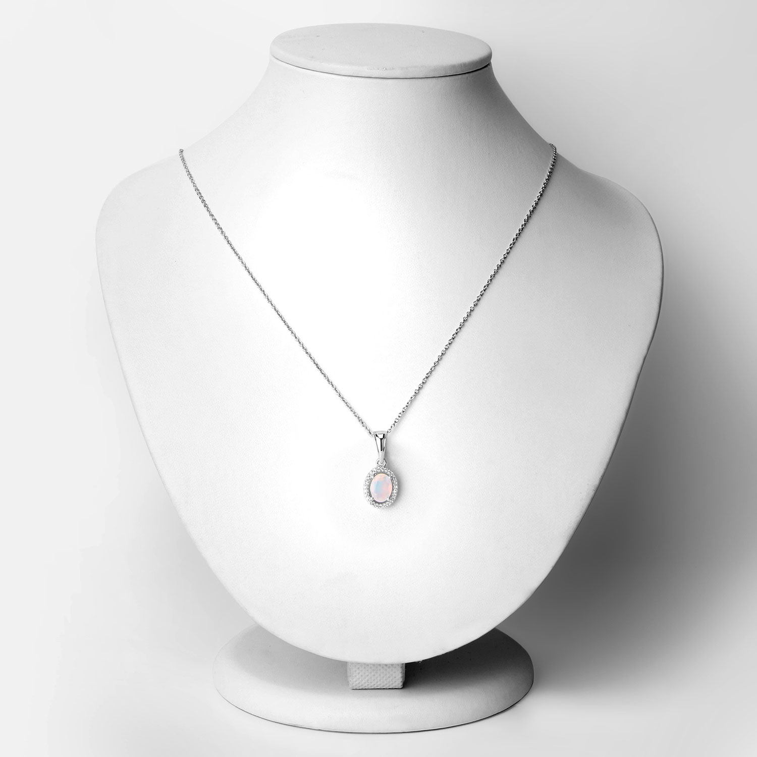 0.80 Carat Genuine Ethiopian Opal and Created White Sapphire .925 Sterling Silver Pendant