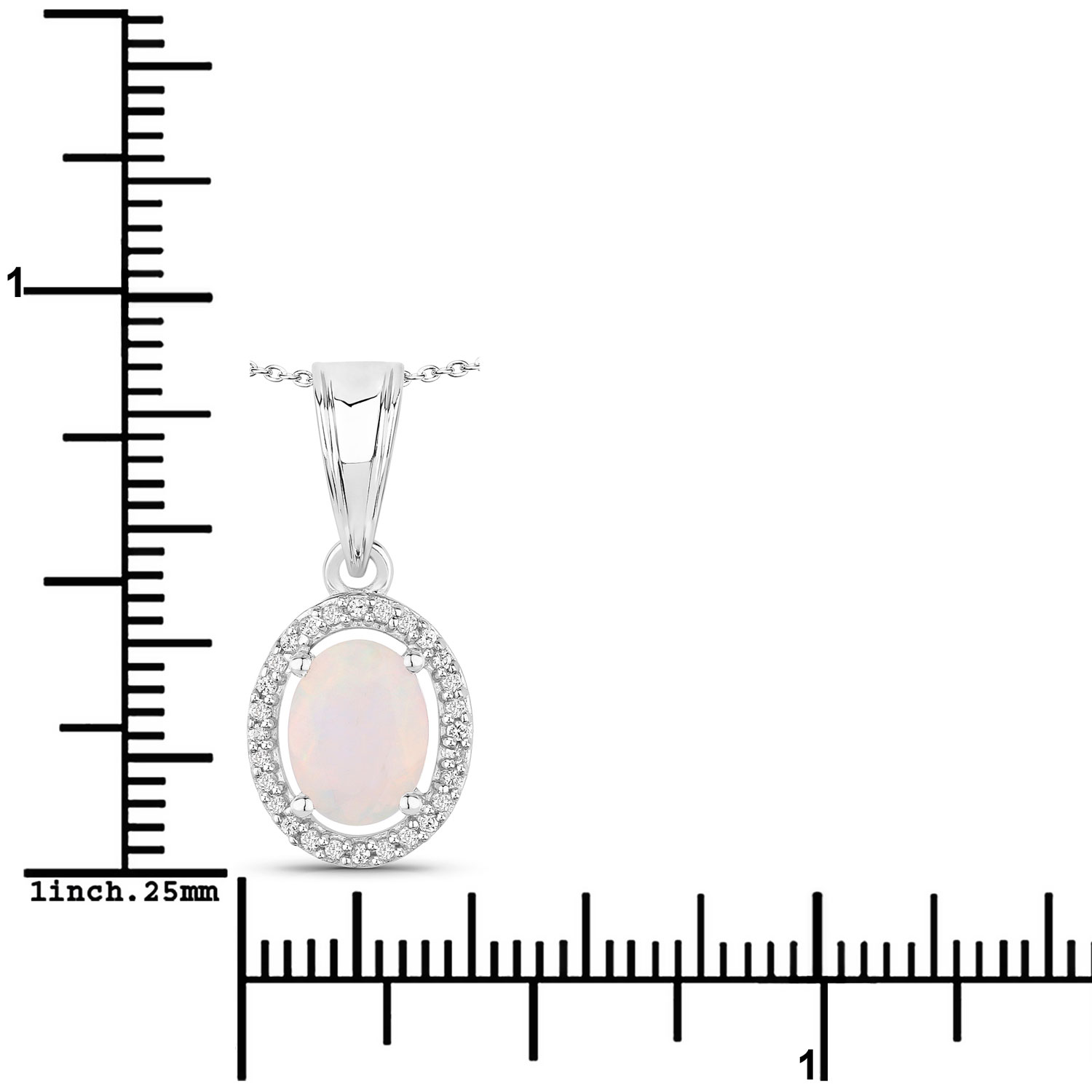 0.80 Carat Genuine Ethiopian Opal and Created White Sapphire .925 Sterling Silver Pendant
