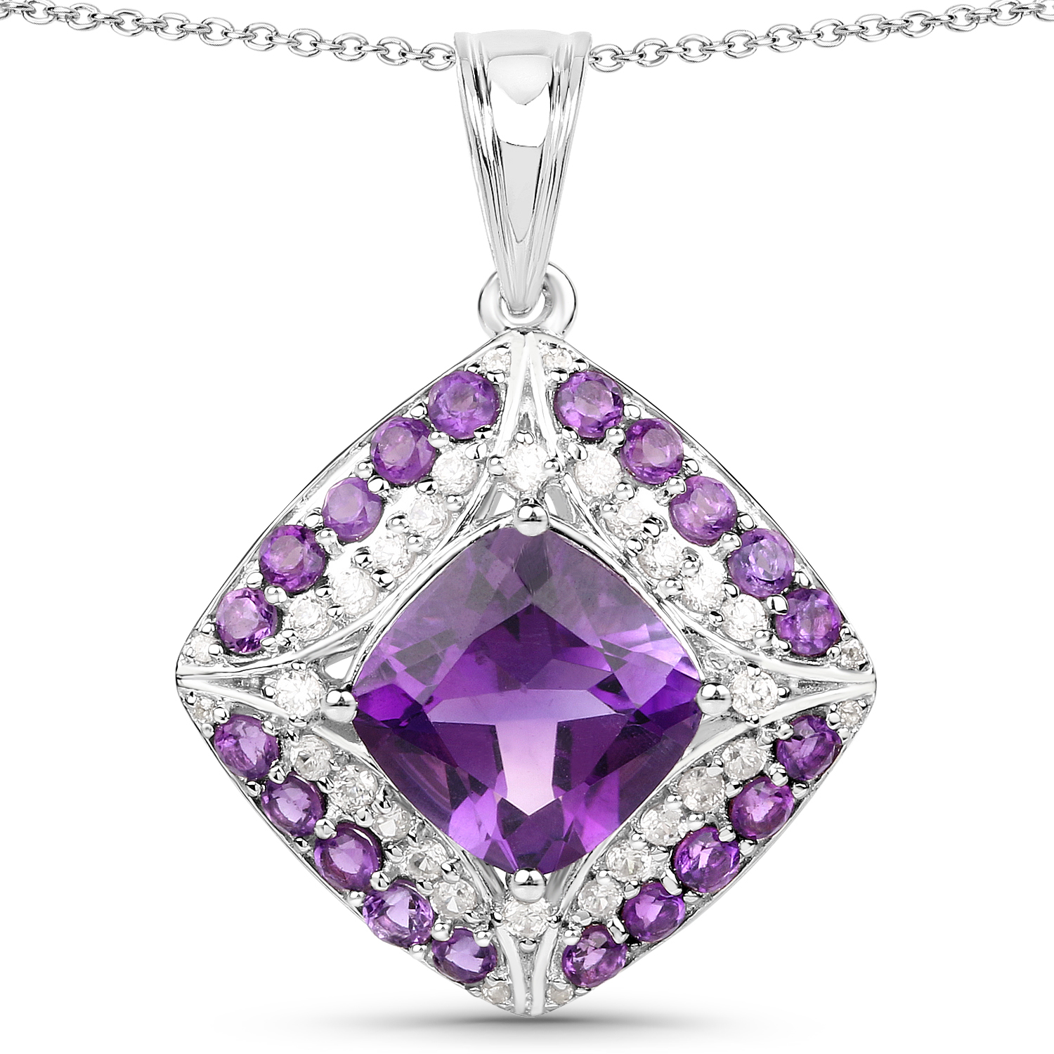 5.32 Carat Genuine Amethyst and White Zircon .925 Sterling Silver Pendant