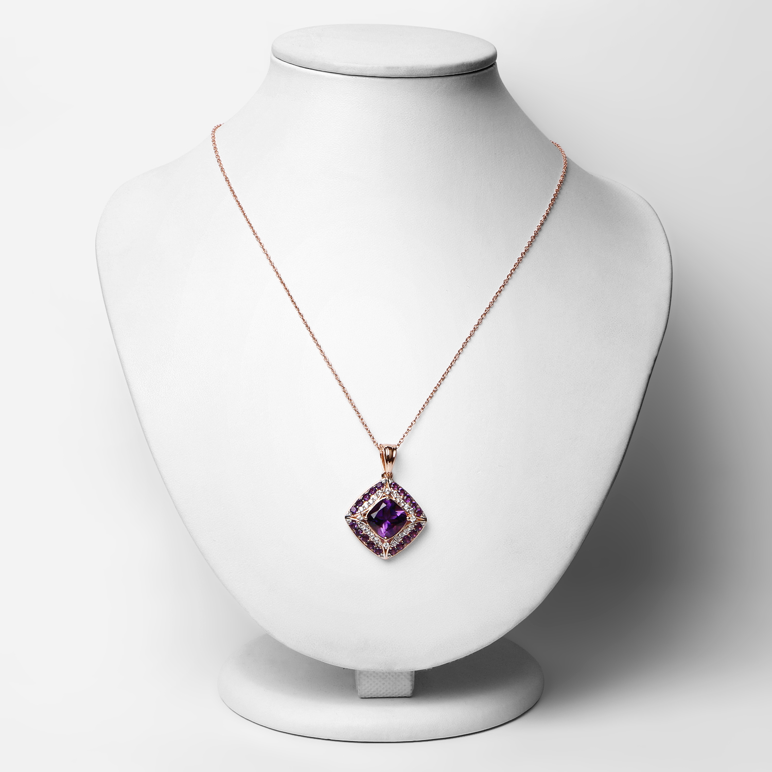 14K Rose Gold Plated 5.32 Carat Genuine Amethyst and White Zircon .925 Sterling Silver Pendant