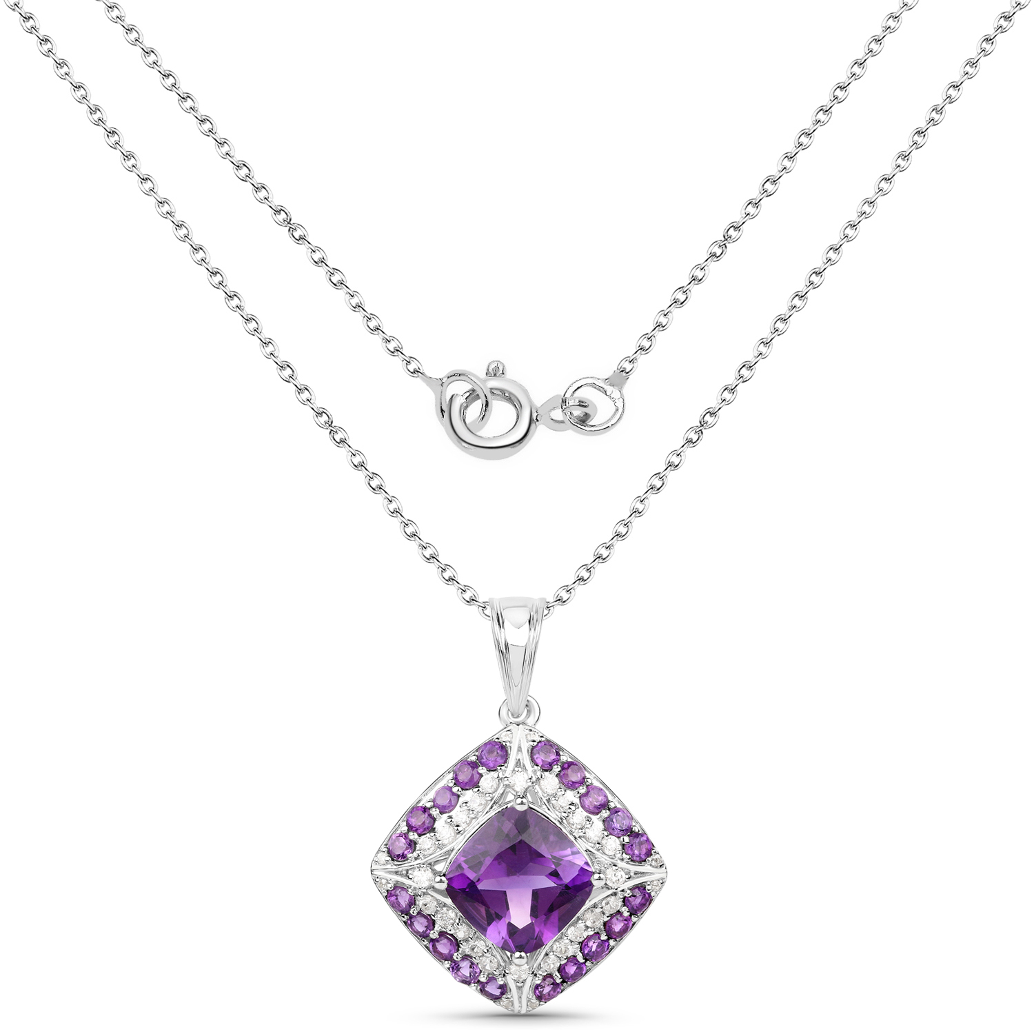 5.32 Carat Genuine Amethyst and White Zircon .925 Sterling Silver Pendant