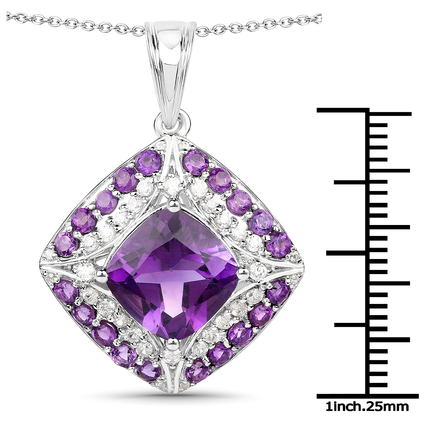 5.32 Carat Genuine Amethyst and White Zircon .925 Sterling Silver Pendant