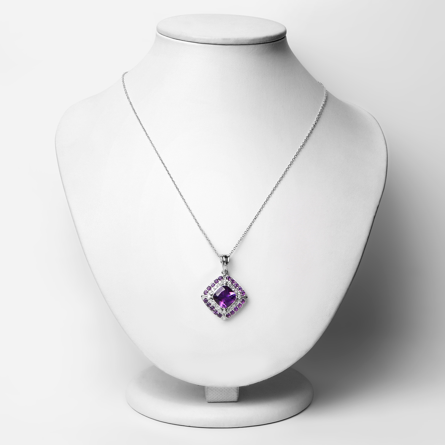 5.32 Carat Genuine Amethyst and White Zircon .925 Sterling Silver Pendant