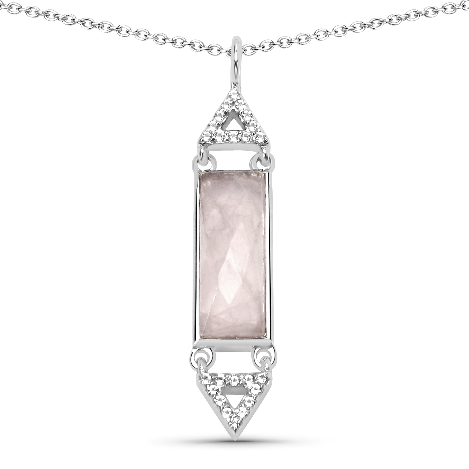 2.40 Carat Genuine Rose Quartz and White Topaz .925 Sterling Silver NeckPendantlace