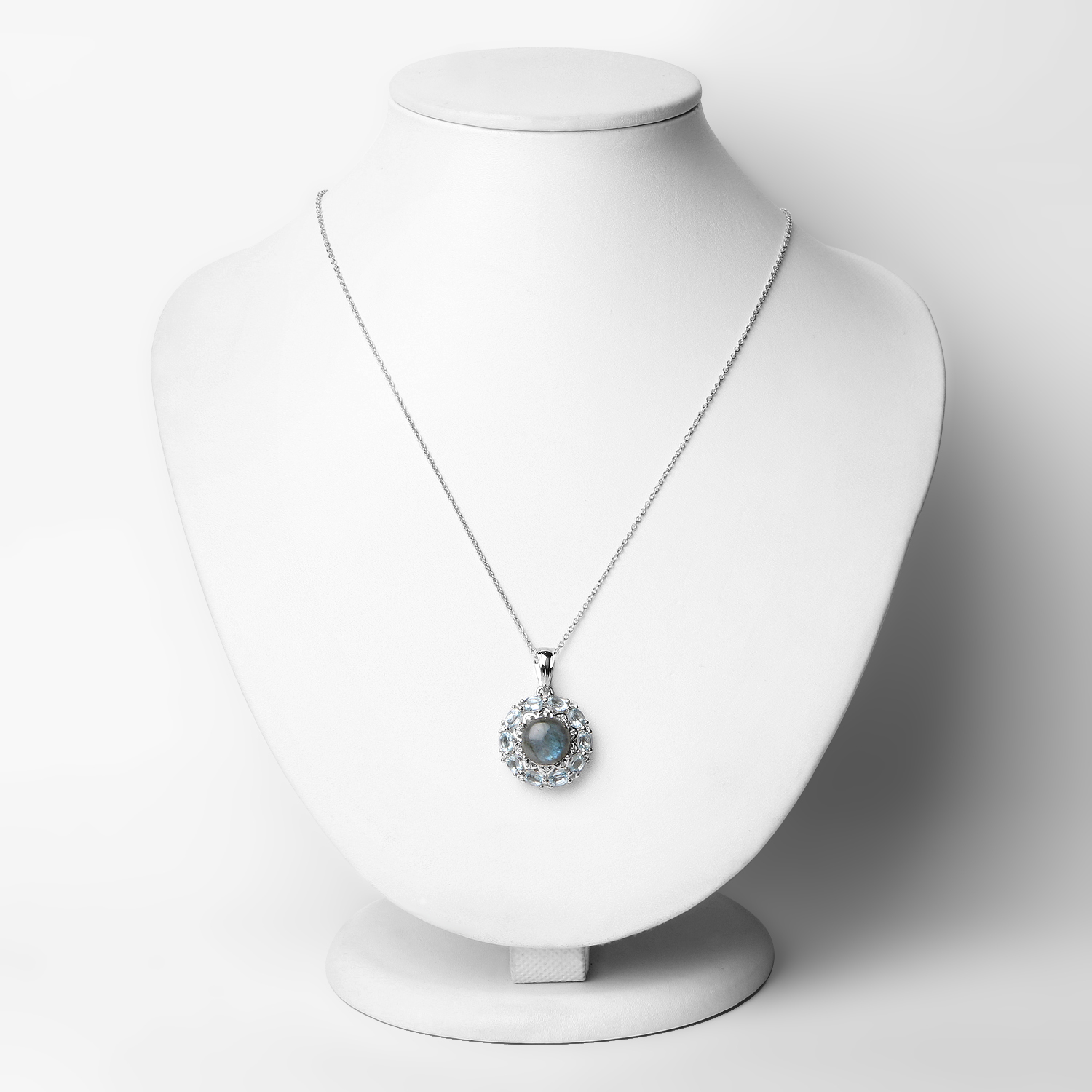 5.90 Carat Genuine Labradorite, Blue Topaz and White Zircon .925 Sterling Silver Pendant