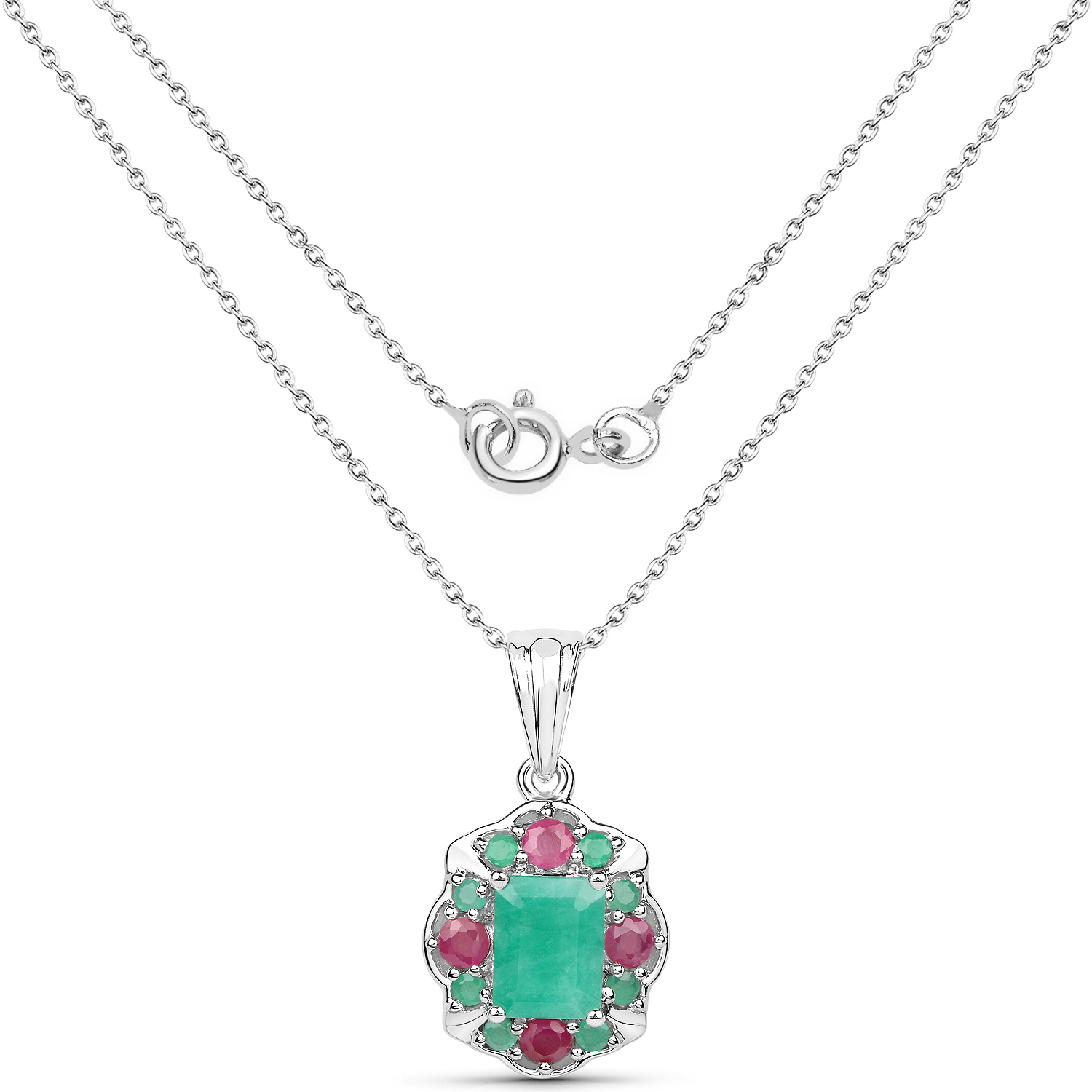 2.36 Carat Genuine Emerald and Ruby .925 Sterling Silver Pendant