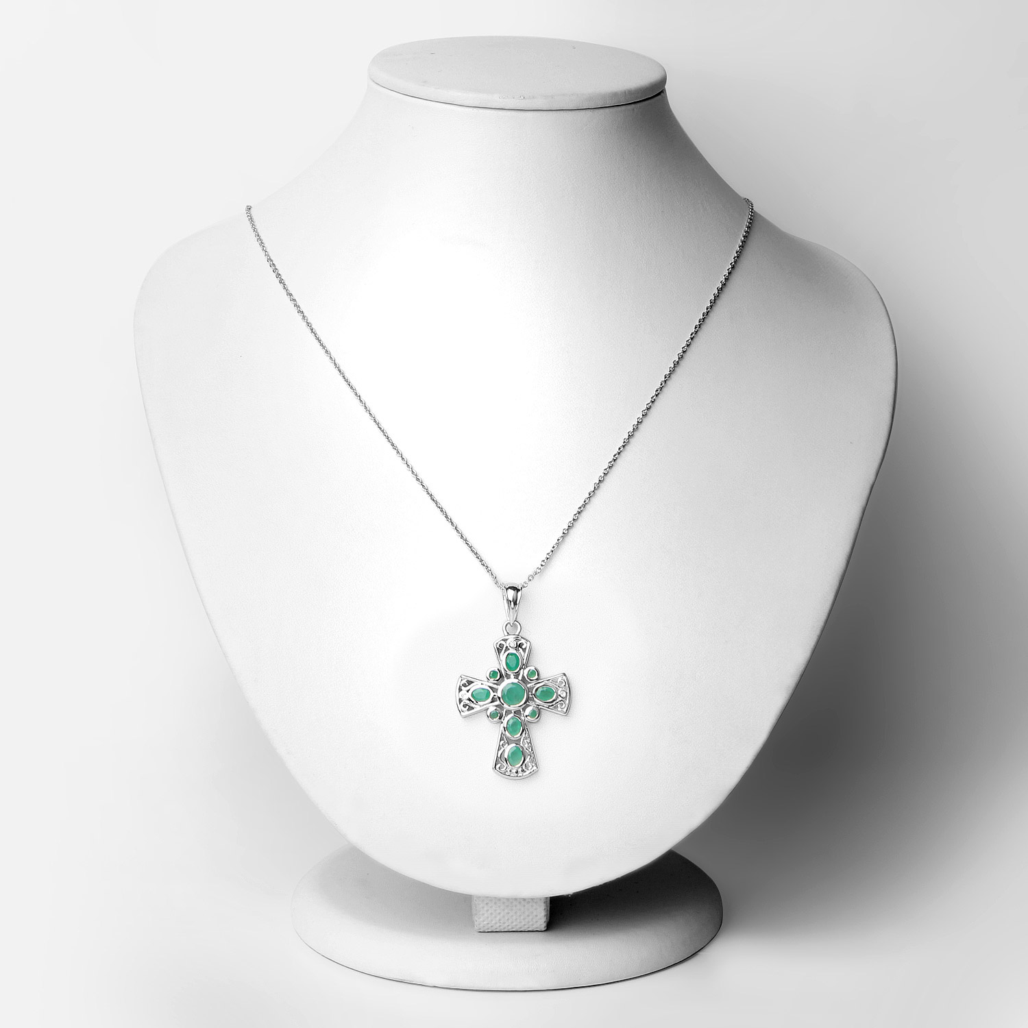1.29 Carat Genuine Emerald and White Zircon .925 Sterling Silver Pendant