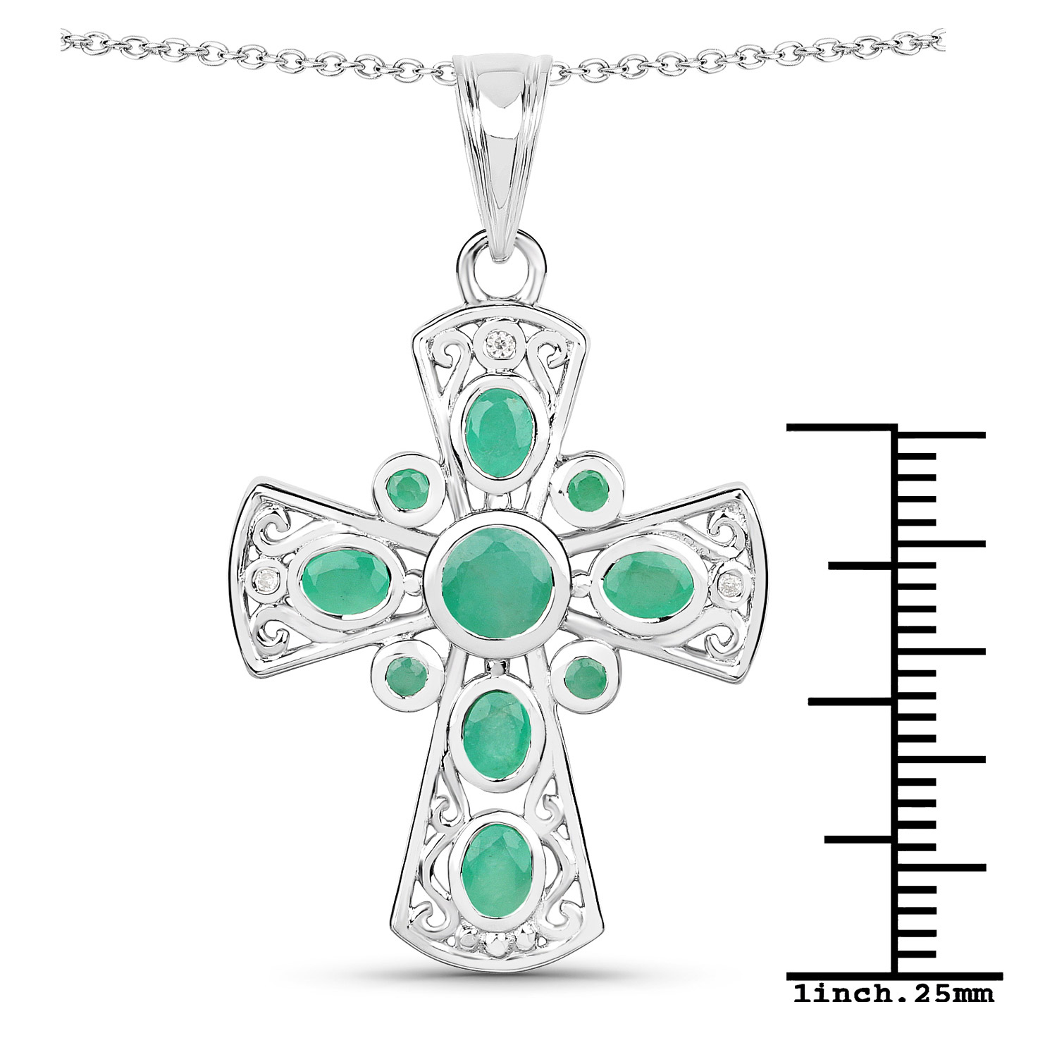 1.29 Carat Genuine Emerald and White Zircon .925 Sterling Silver Pendant
