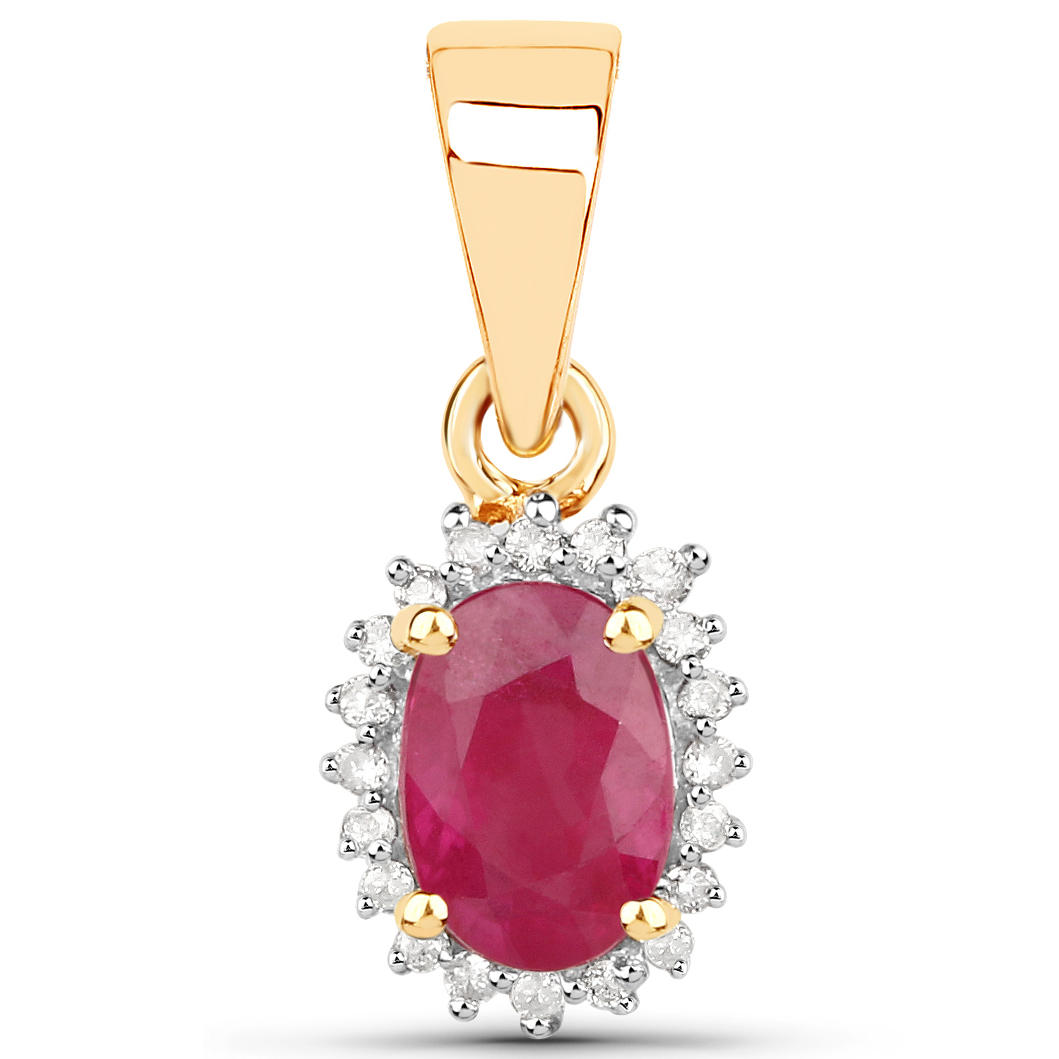 0.59 Carat Genuine Ruby and White Diamond 14K Yellow Gold Pendant