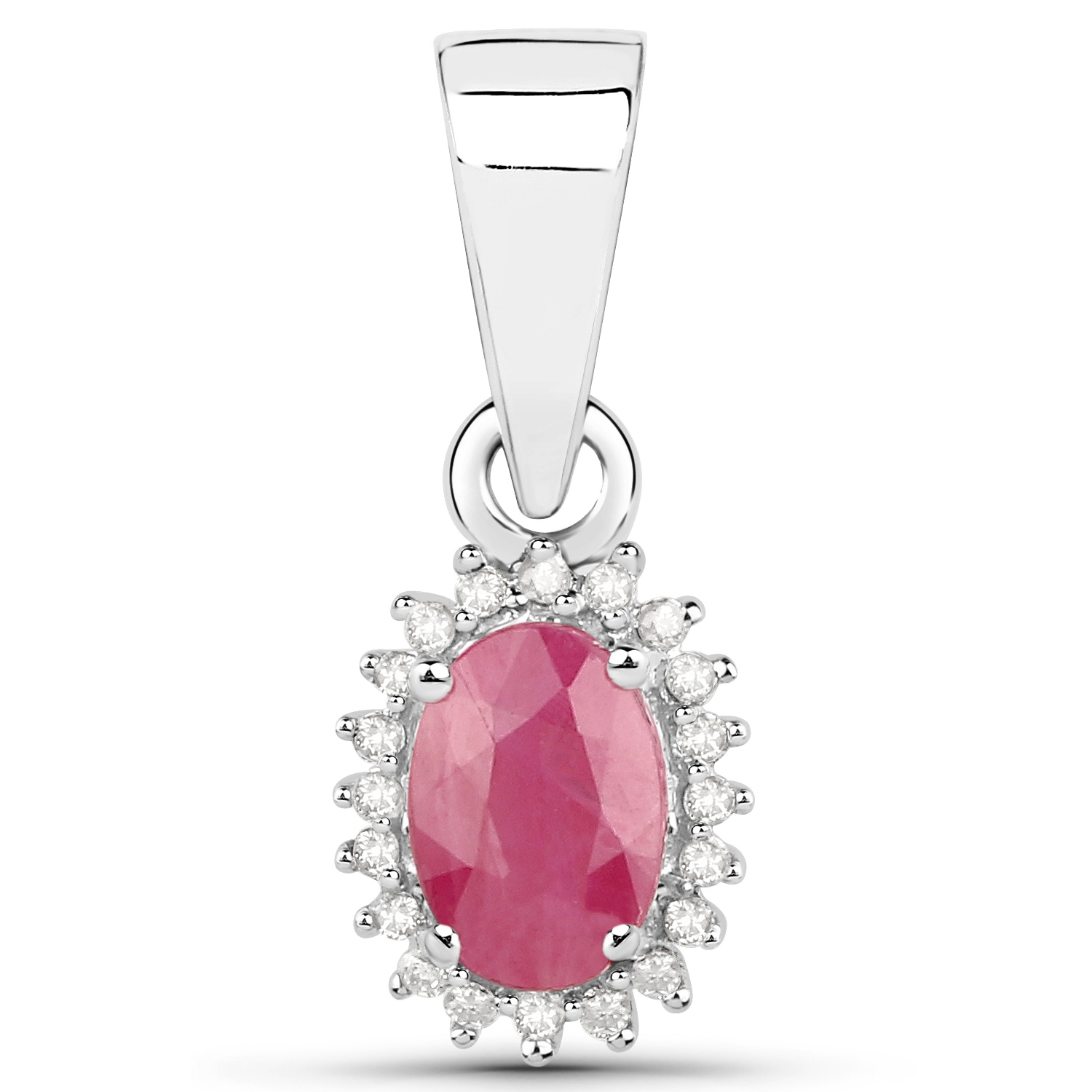 0.62 Carat Genuine Ruby and White Diamond 14K White Gold Pendant