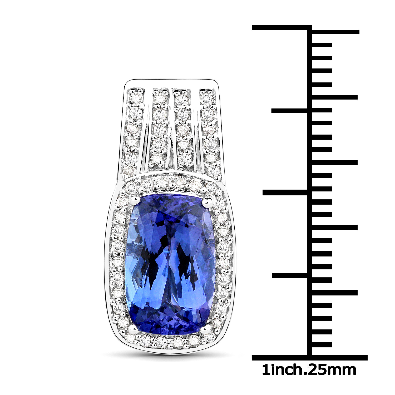 14K White Gold 3.42 Carat Genuine Tanzanite and White Diamond Pendant