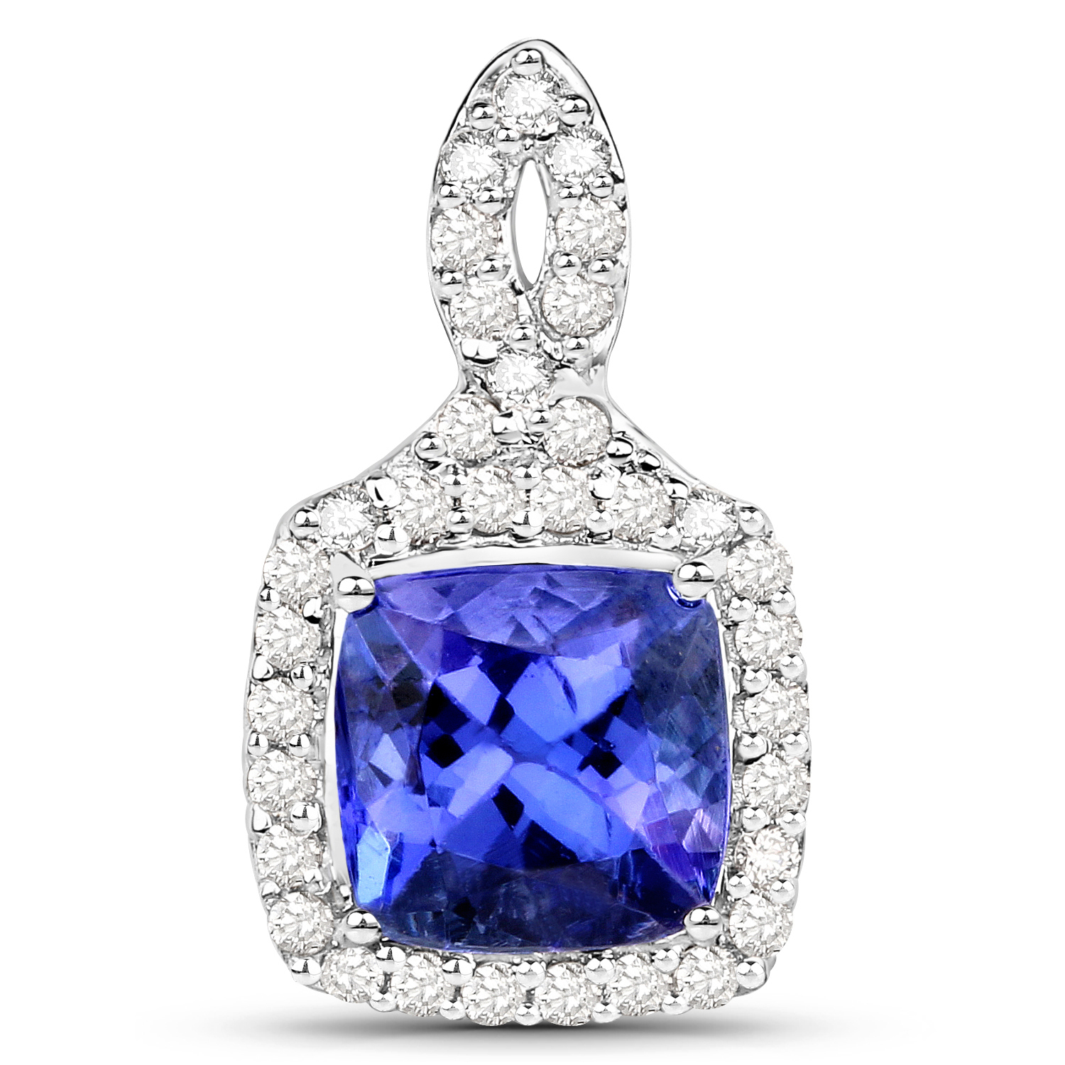 14K White Gold 2.47 Carat Genuine Tanzanite and White Diamond Pendant