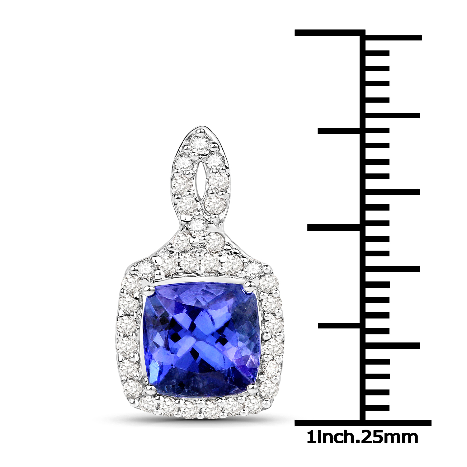 14K White Gold 2.47 Carat Genuine Tanzanite and White Diamond Pendant