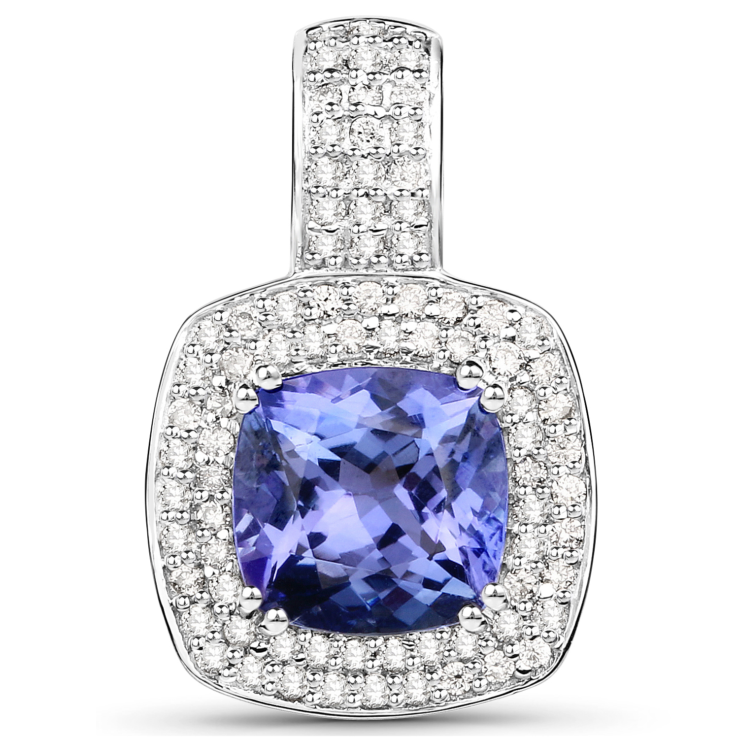 14K White Gold 2.41 Carat Genuine Tanzanite and White Diamond Pendant