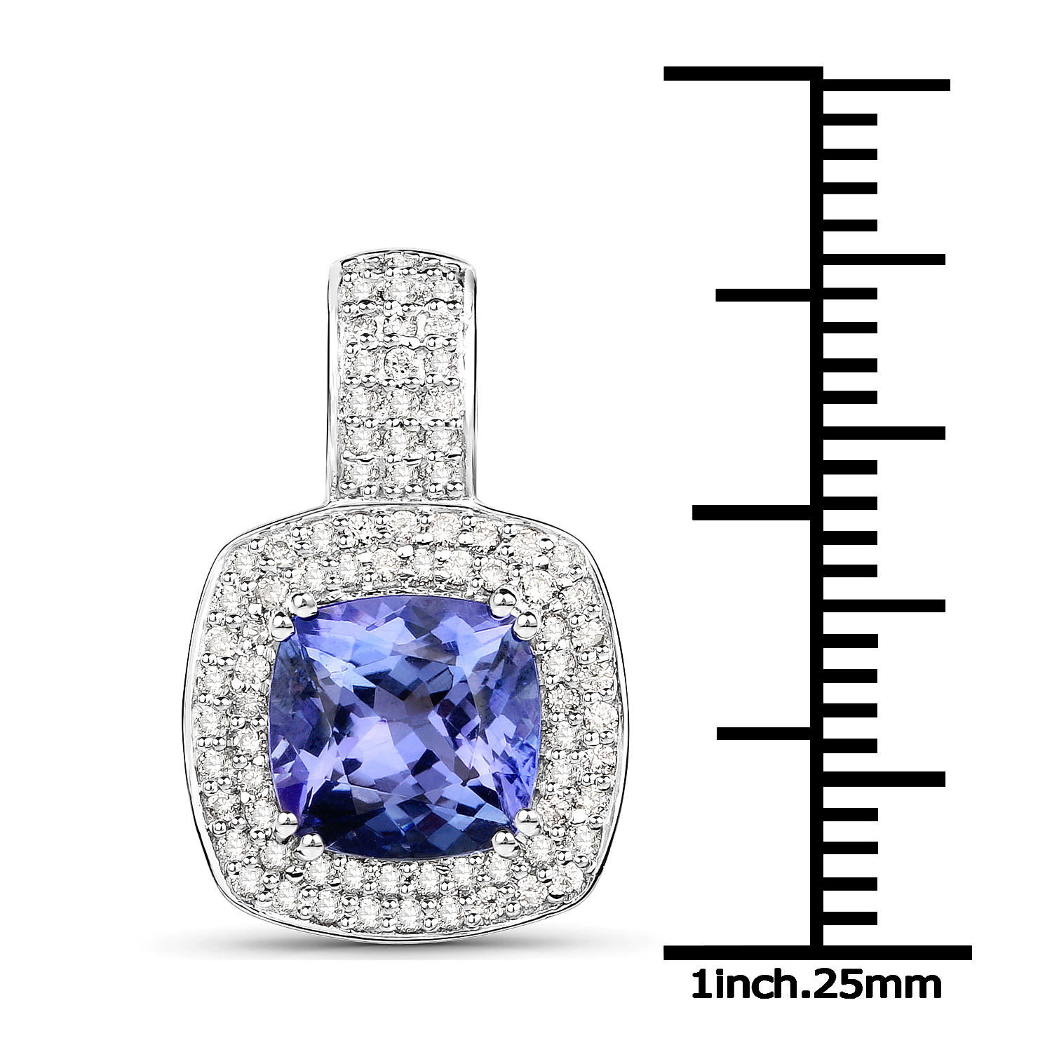 14K White Gold 2.41 Carat Genuine Tanzanite and White Diamond Pendant