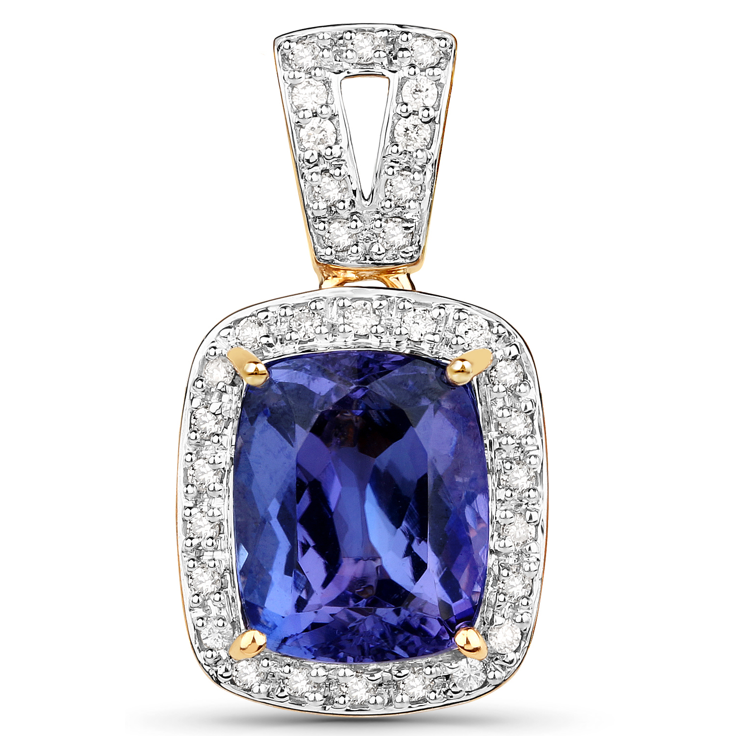 14K Yellow Gold 2.91 Carat Genuine Tanzanite and White Diamond Pendant