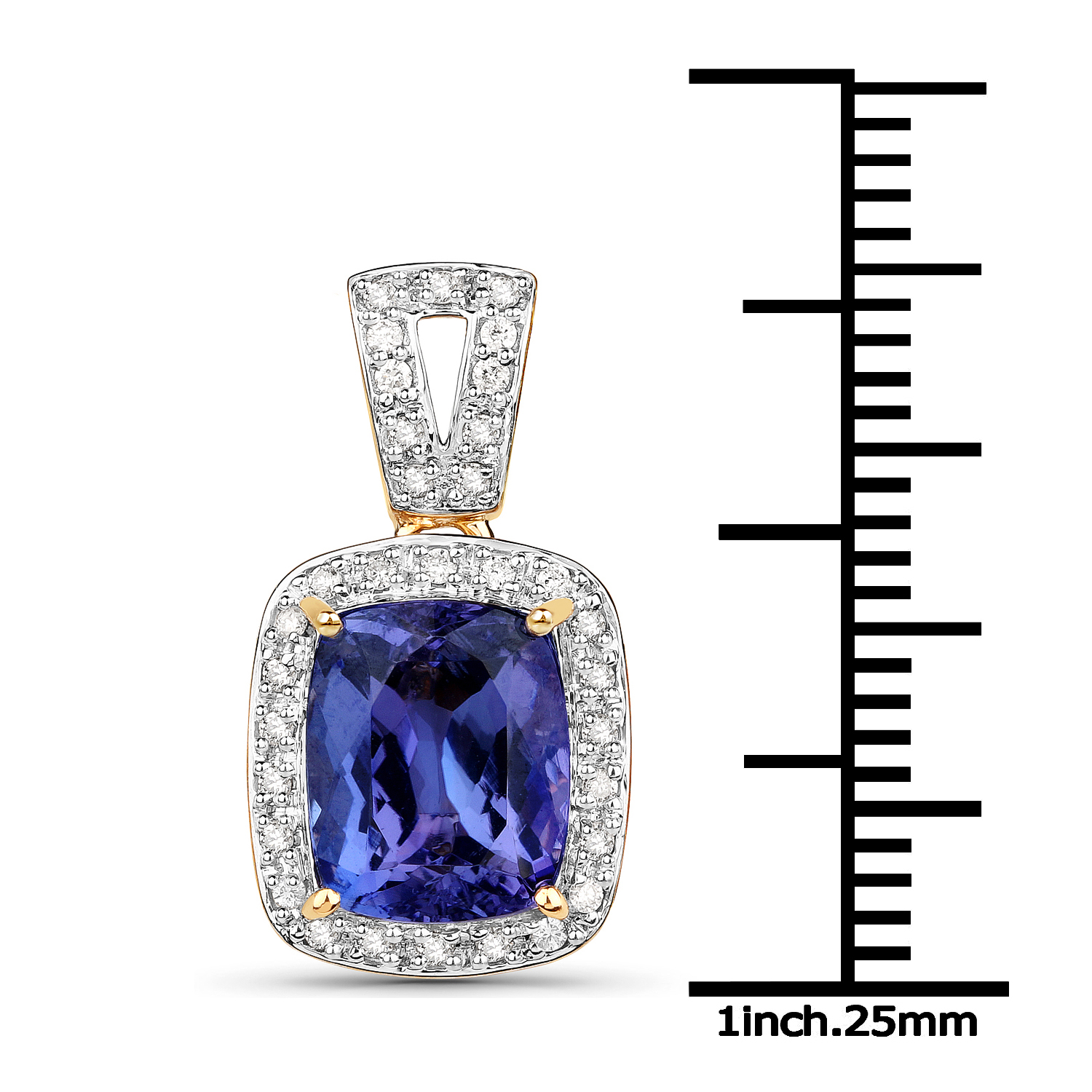 14K Yellow Gold 2.91 Carat Genuine Tanzanite and White Diamond Pendant
