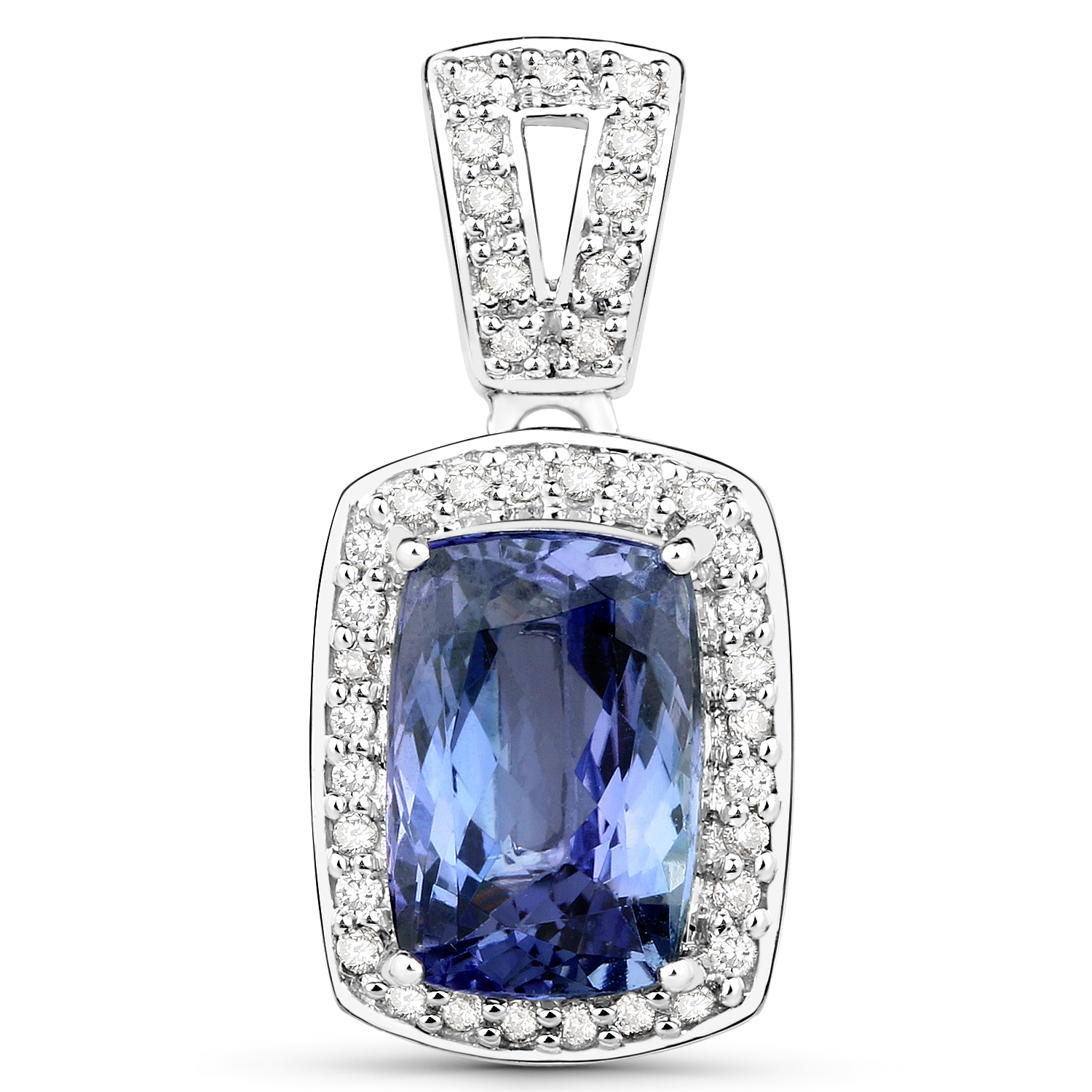 14K White Gold 3.01 Carat Genuine Tanzanite and White Diamond Pendant