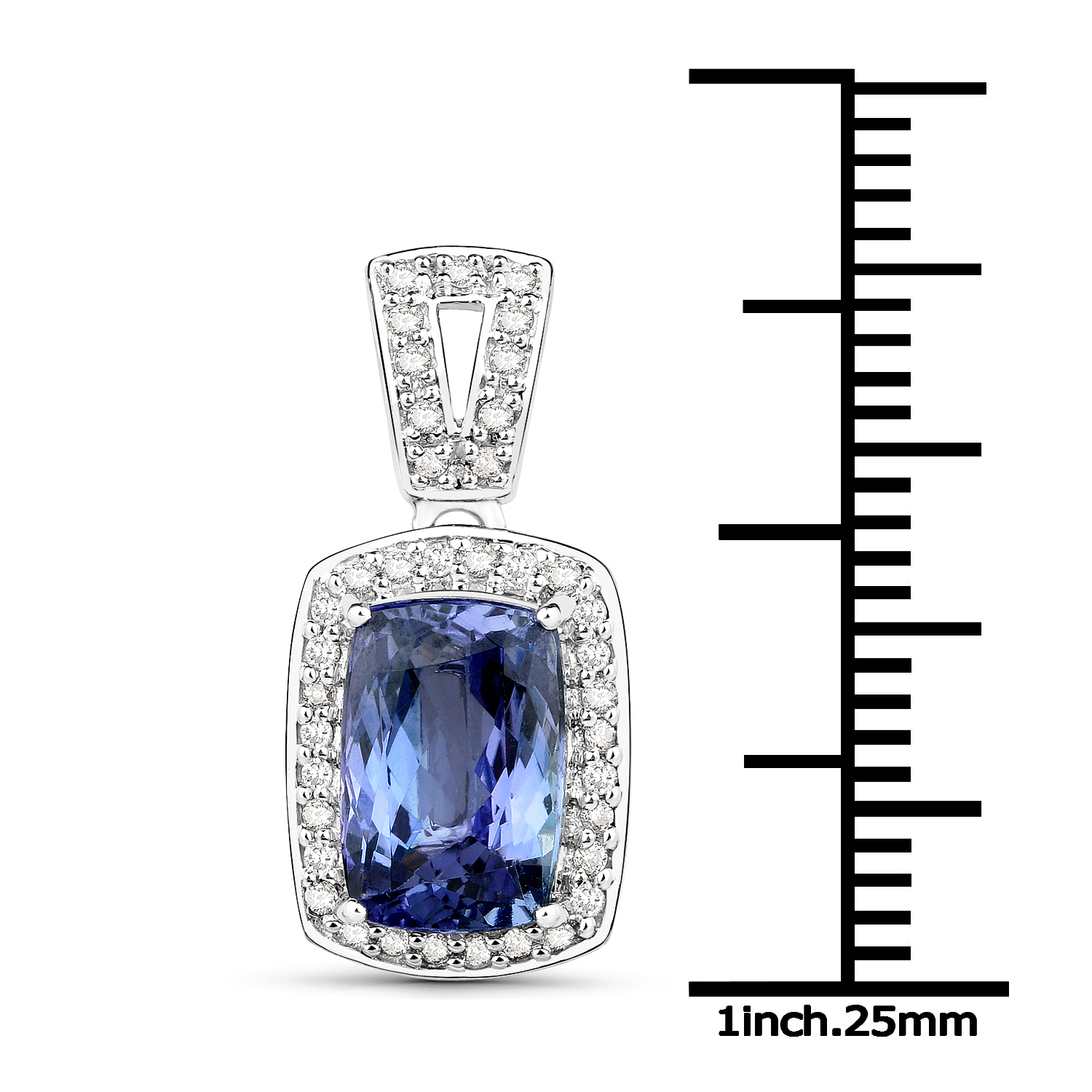 14K White Gold 3.01 Carat Genuine Tanzanite and White Diamond Pendant