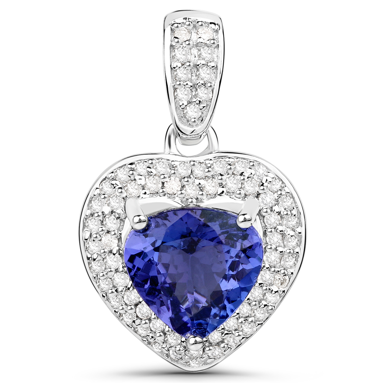 14K White Gold 2.01 Carat Genuine Tanzanite and White Diamond Pendant