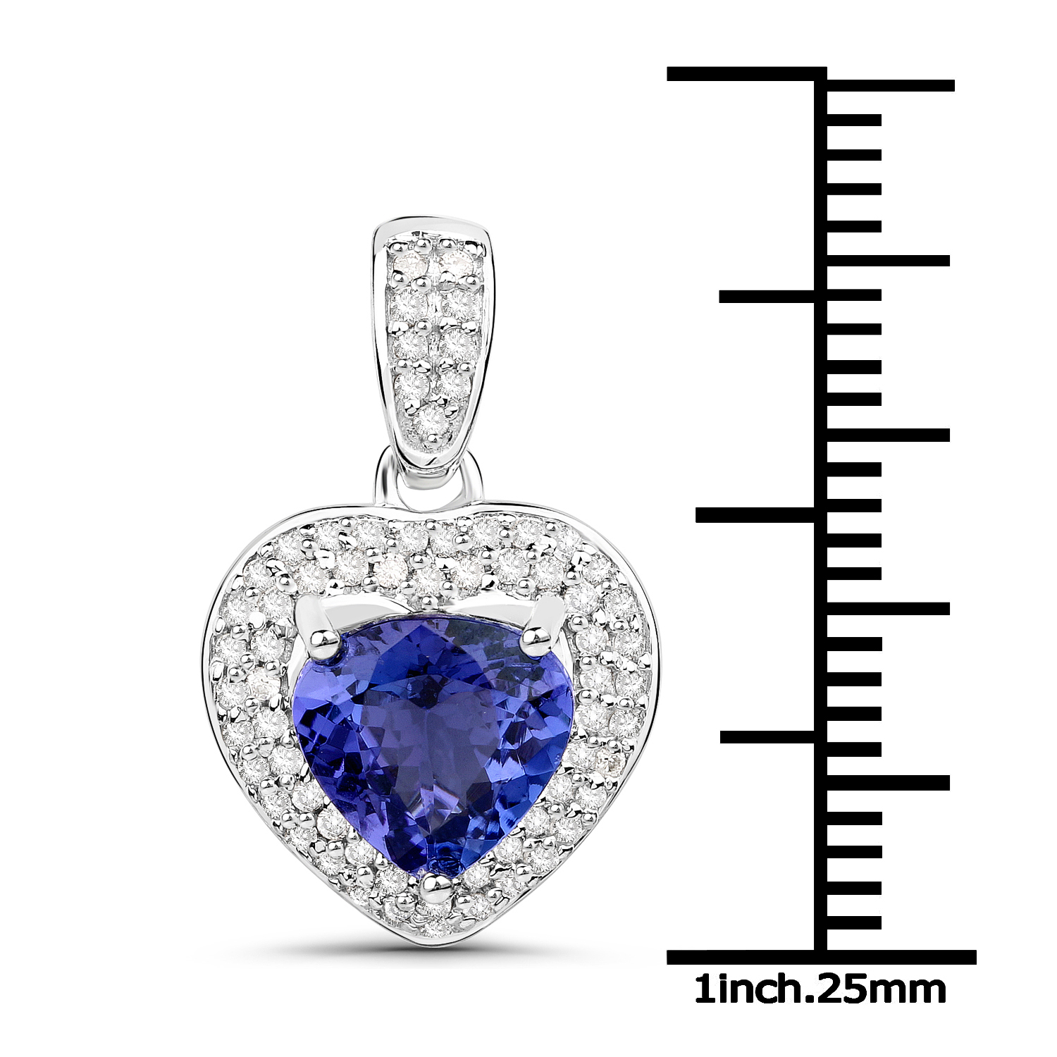 14K White Gold 2.01 Carat Genuine Tanzanite and White Diamond Pendant