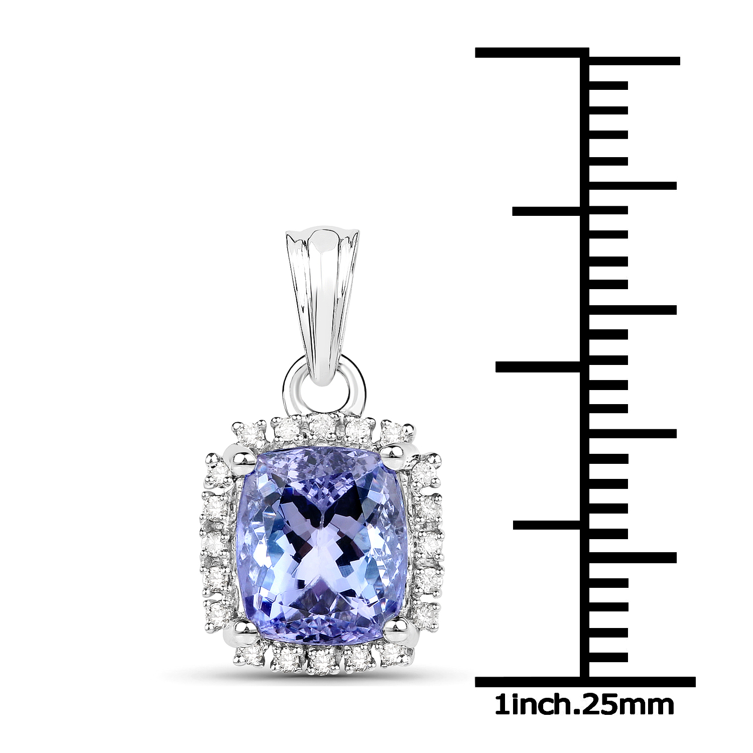 14K White Gold 2.65 Carat Genuine Tanzanite and White Diamond Pendant