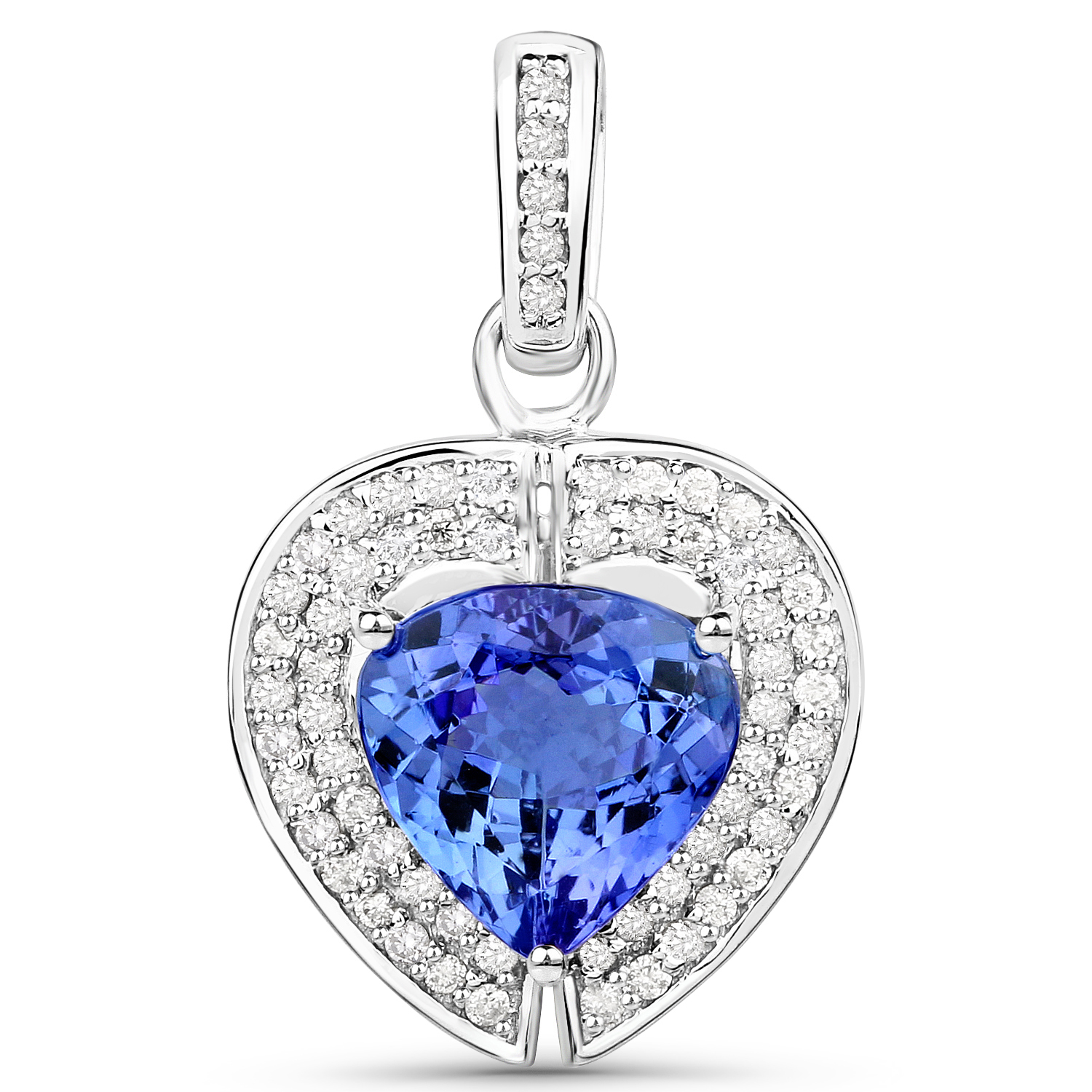 14K White Gold 2.78 Carat Genuine Tanzanite and White Diamond Pendant
