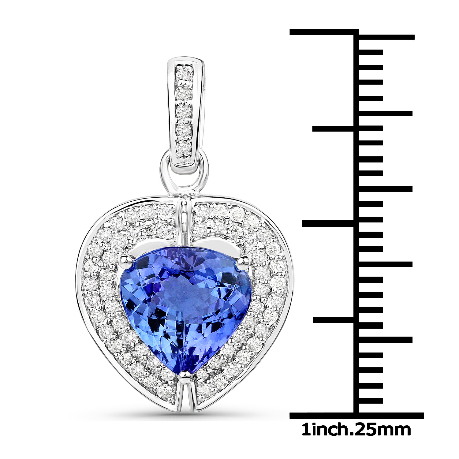 14K White Gold 2.78 Carat Genuine Tanzanite and White Diamond Pendant