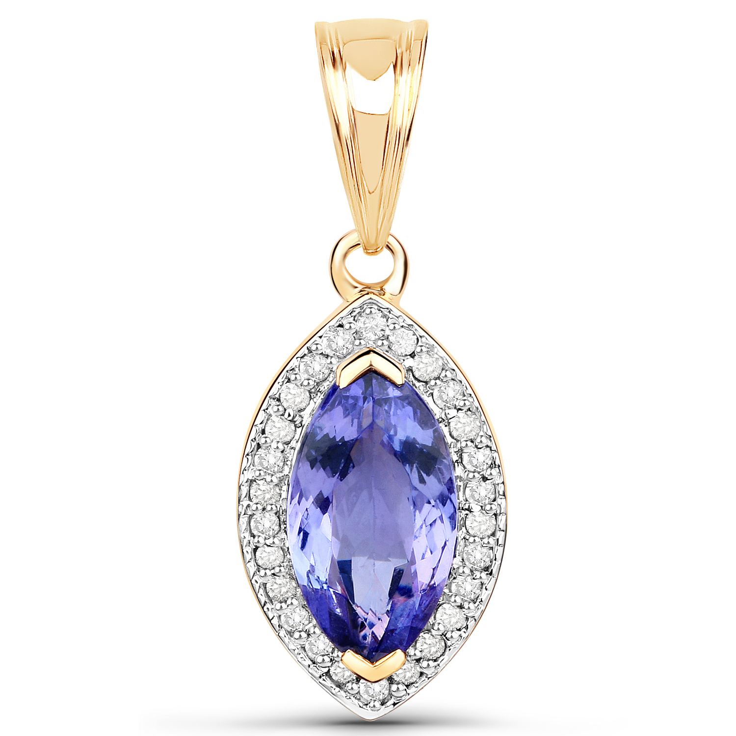 14K Yellow Gold 2.32 Carat Genuine Tanzanite and White Diamond Pendant