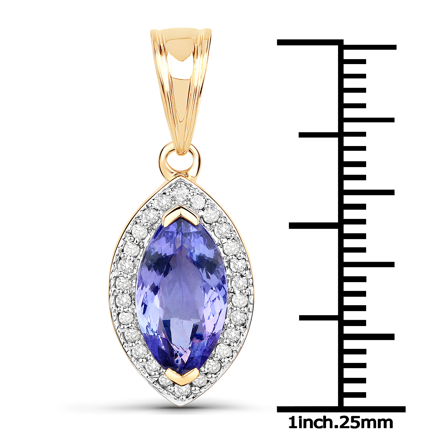 14K Yellow Gold 2.32 Carat Genuine Tanzanite and White Diamond Pendant