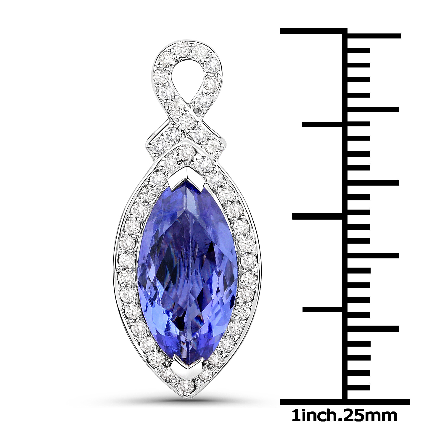 14K White Gold 2.85 Carat Genuine Tanzanite and White Diamond Pendant