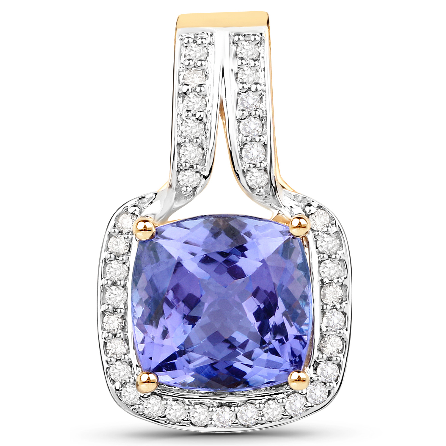 14K Yellow Gold 3.01 Carat Genuine Tanzanite and White Diamond Pendant