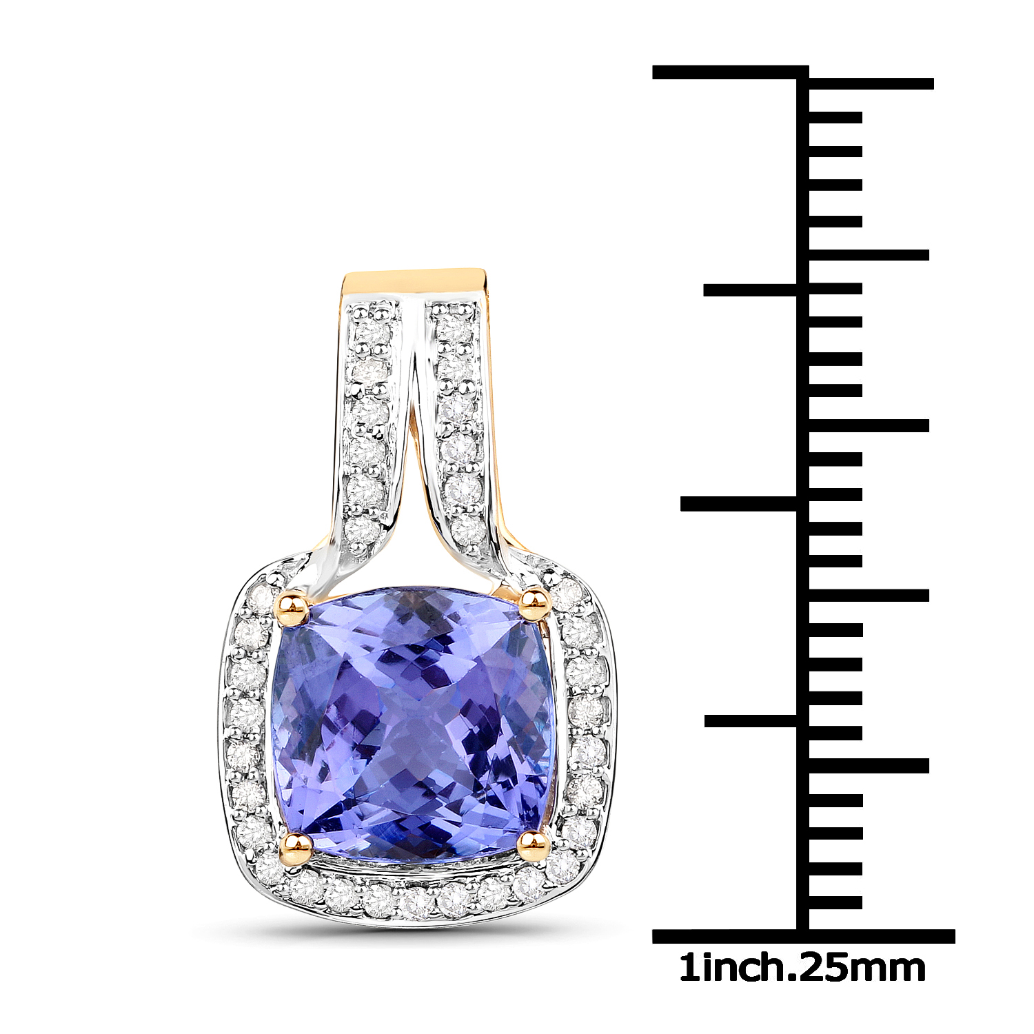 14K Yellow Gold 3.01 Carat Genuine Tanzanite and White Diamond Pendant