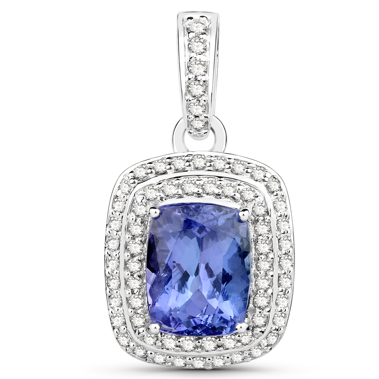 14K White Gold 2.72 Carat Genuine Tanzanite and White Diamond Pendant