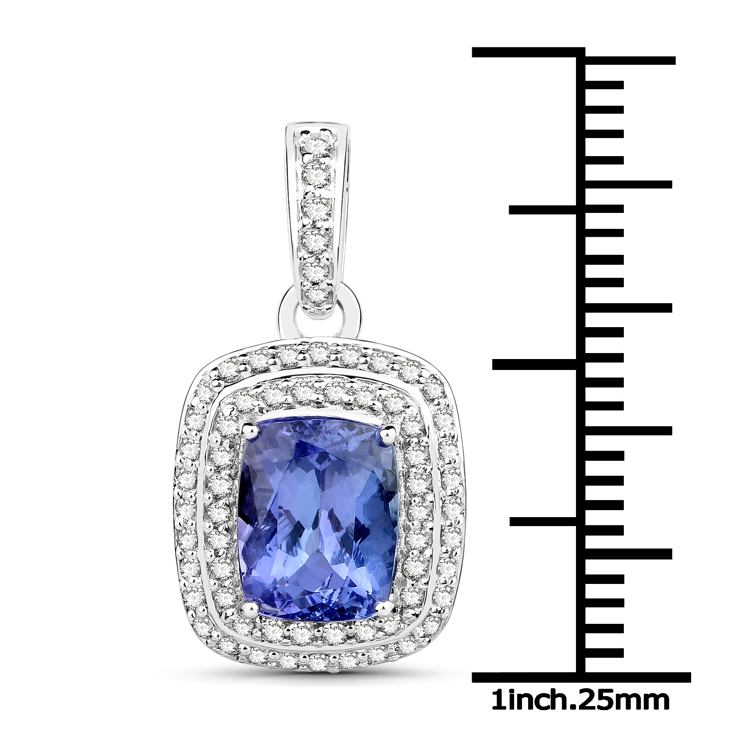 14K White Gold 2.72 Carat Genuine Tanzanite and White Diamond Pendant