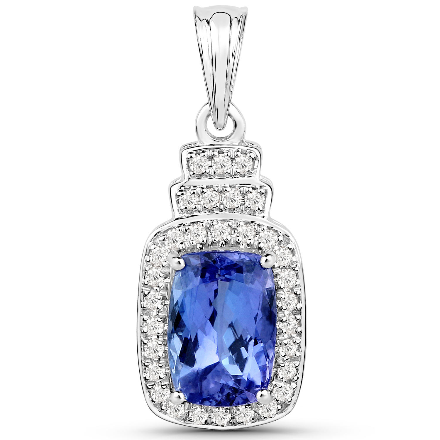 14K White Gold 2.12 Carat Genuine Tanzanite and White Diamond Pendant