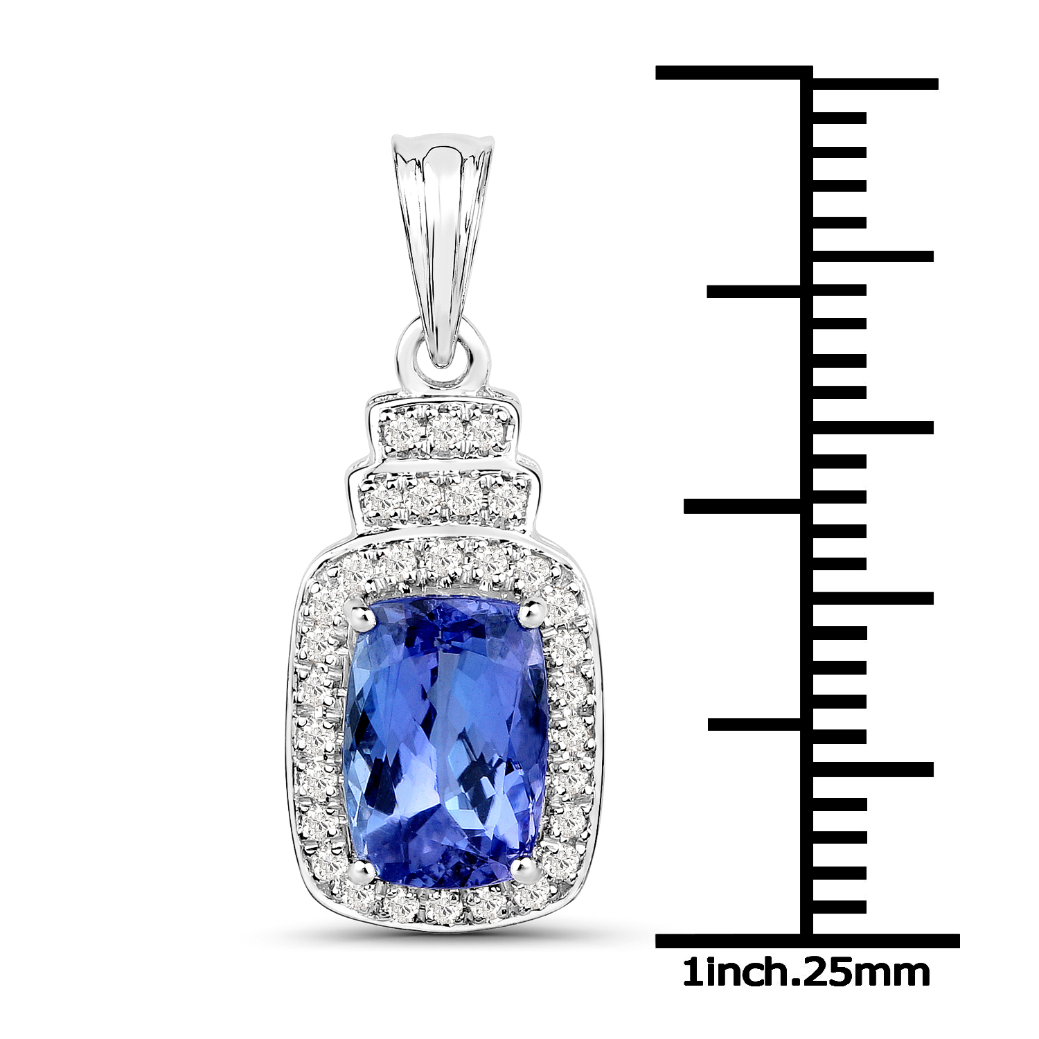 14K White Gold 2.12 Carat Genuine Tanzanite and White Diamond Pendant