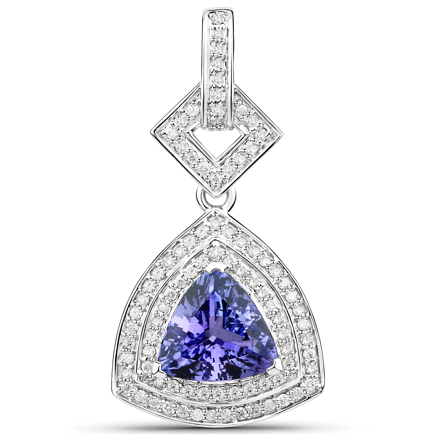 14K White Gold 3.27 Carat Genuine Tanzanite and White Diamond Pendant