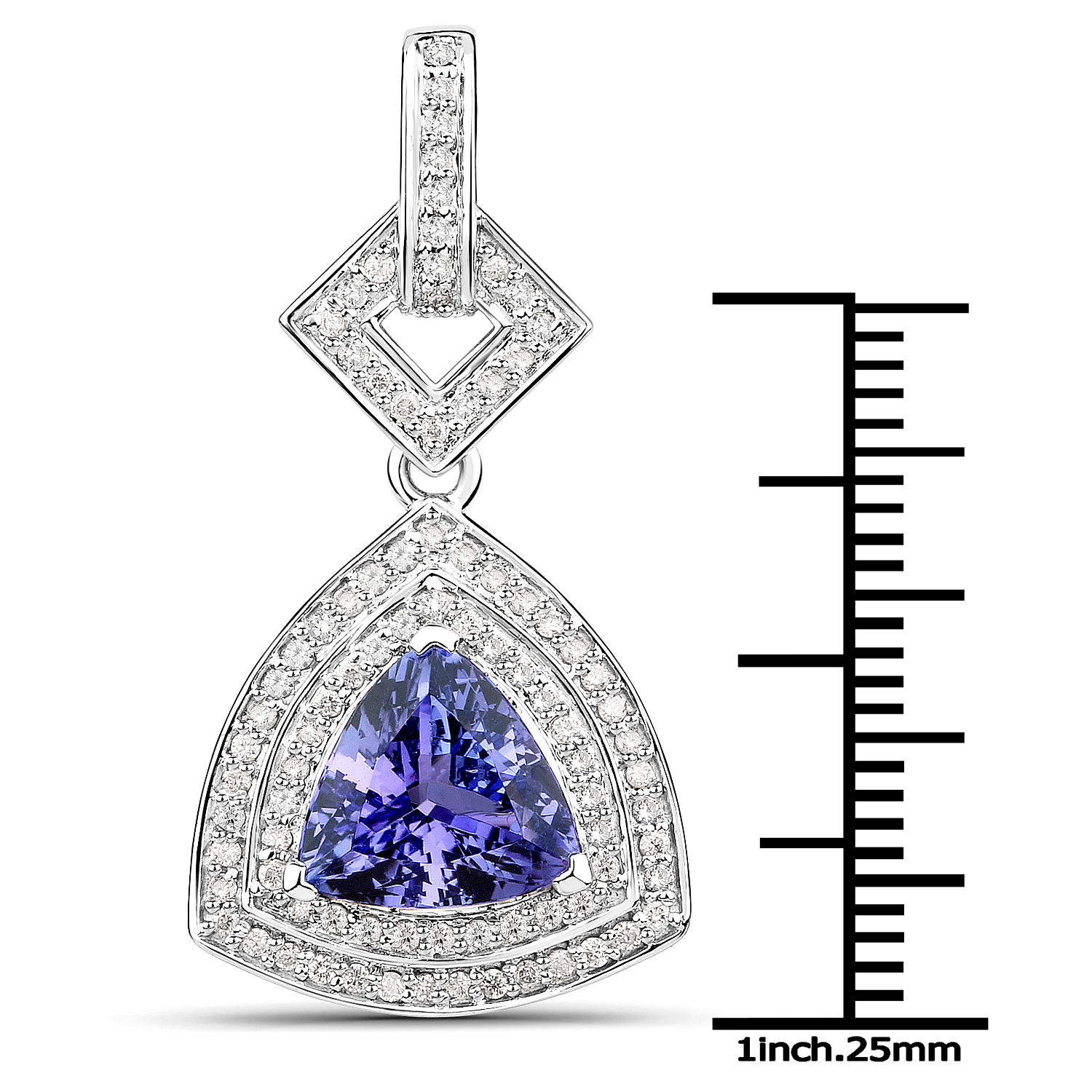 14K White Gold 3.27 Carat Genuine Tanzanite and White Diamond Pendant