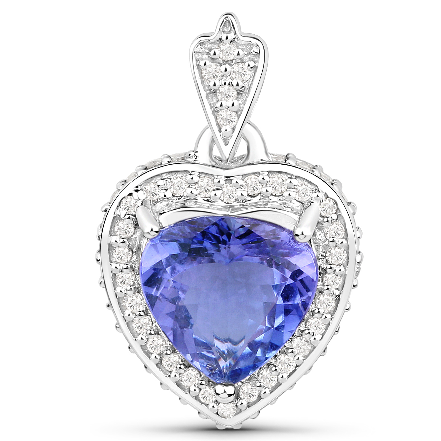 14K White Gold 2.49 Carat Genuine Tanzanite and White Diamond Pendant