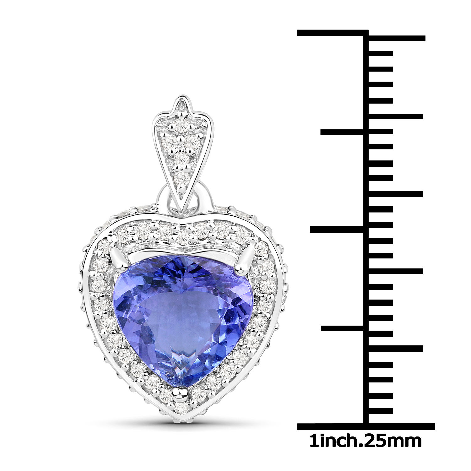 14K White Gold 2.49 Carat Genuine Tanzanite and White Diamond Pendant