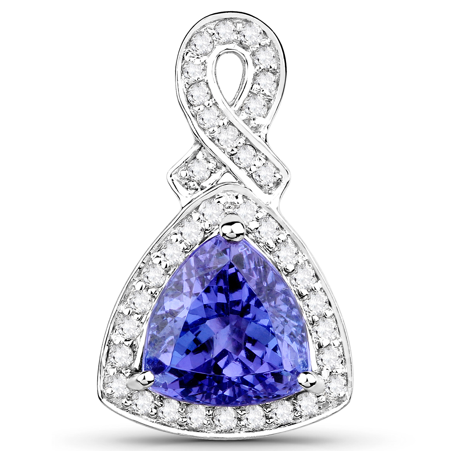 14K White Gold 3.43 Carat Genuine Tanzanite and White Diamond Pendant