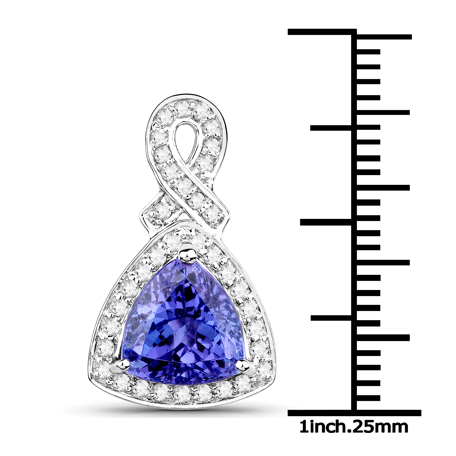 14K White Gold 3.43 Carat Genuine Tanzanite and White Diamond Pendant