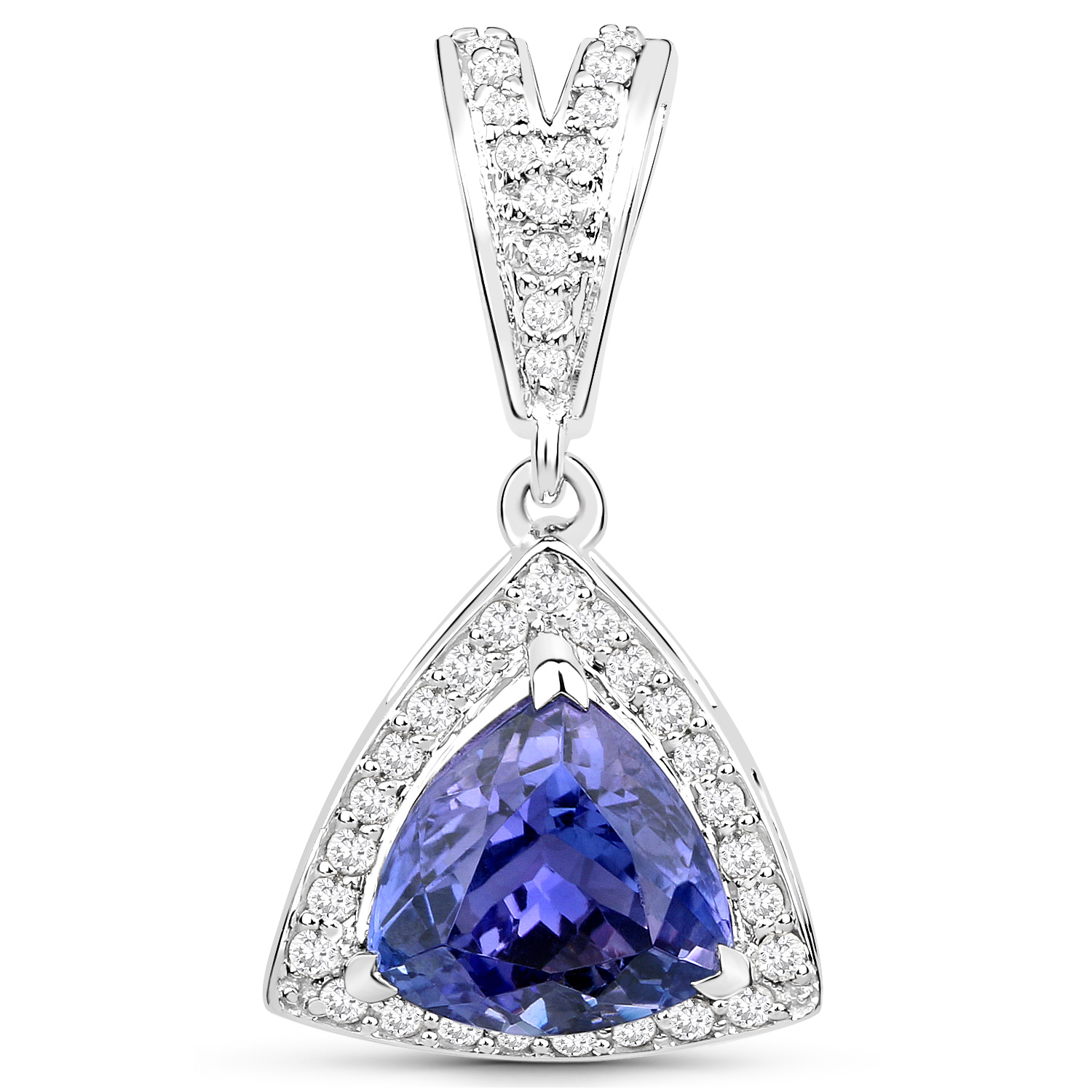 14K White Gold 3.06 Carat Genuine Tanzanite and White Diamond Pendant