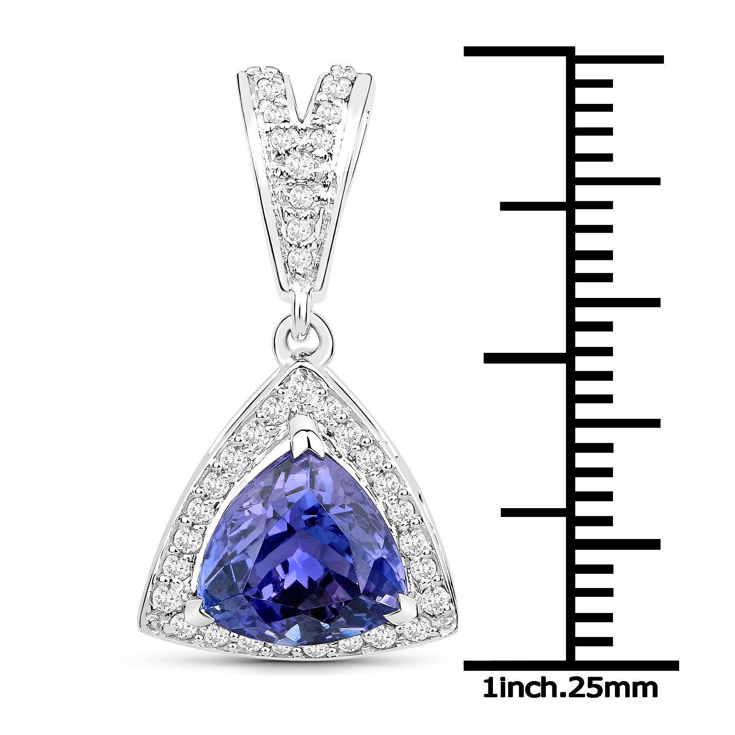 14K White Gold 3.06 Carat Genuine Tanzanite and White Diamond Pendant