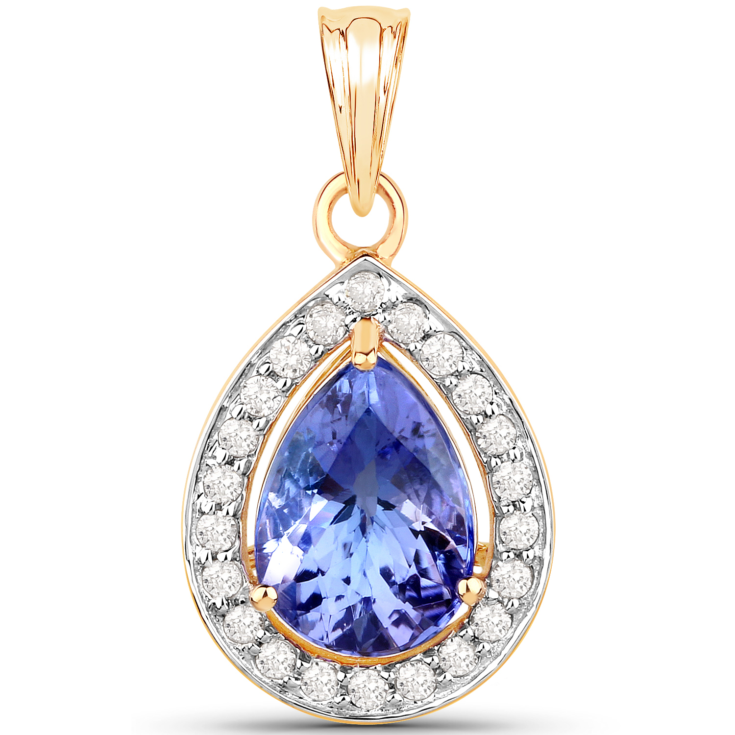 14K Yellow Gold 2.45 Carat Genuine Tanzanite and White Diamond Pendant