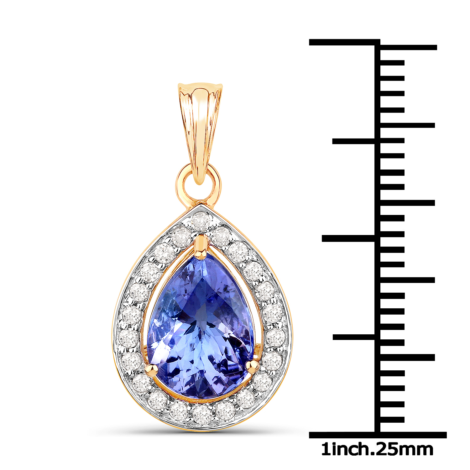 14K Yellow Gold 2.45 Carat Genuine Tanzanite and White Diamond Pendant
