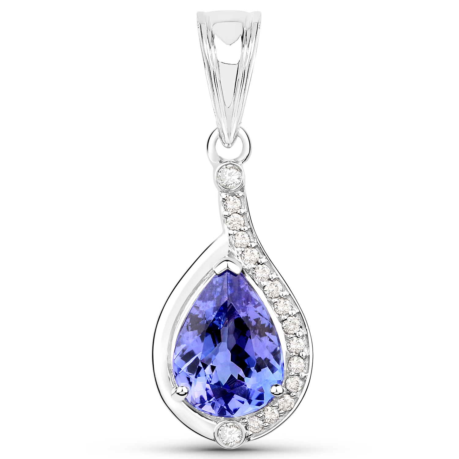14K White Gold 2.70 Carat Genuine Tanzanite and White Diamond Pendant